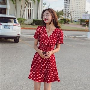 Polka Dot Button Front A-line Dress